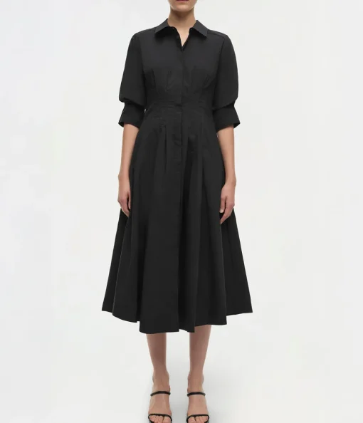 Jazz Pintuck Midi Dress in Black