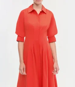 Jazz Pintuck Midi Dress in Fiery Red