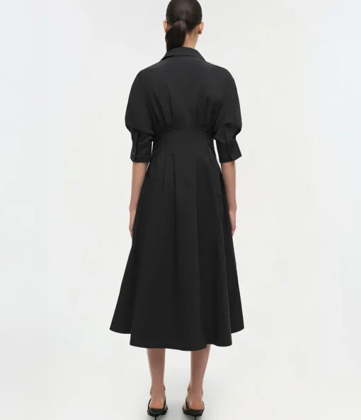 Jazz Pintuck Midi Dress in Black