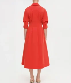 Jazz Pintuck Midi Dress in Fiery Red