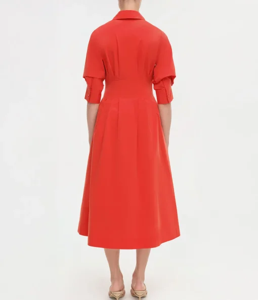Jazz Pintuck Midi Dress in Fiery Red