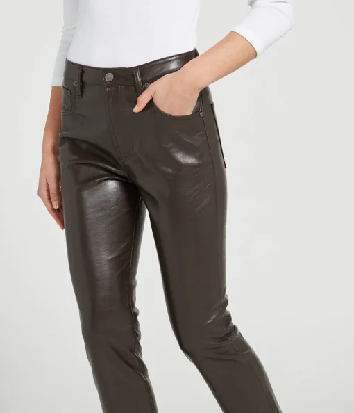 Jolene High Rise Slim Recycled Leather Pant in Chocolate