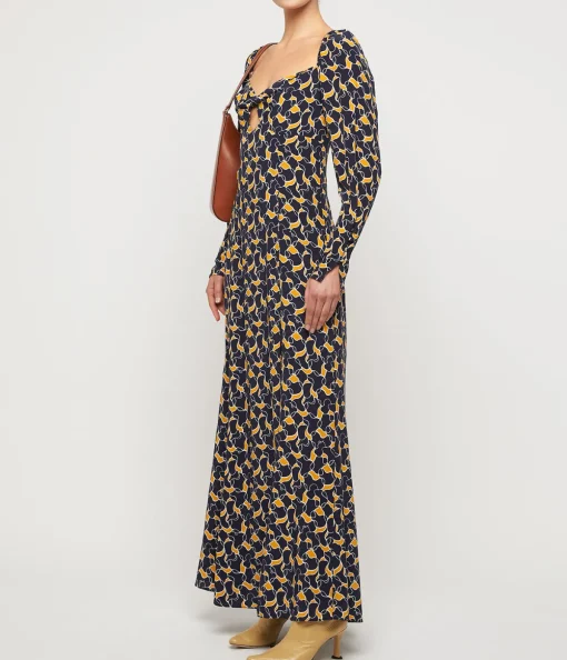 Josephine Dress in Navy Abstract Wave