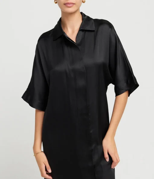 Julia Midi Silk Dress in Black