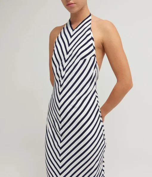 Julie Dress in White and Navy Stripe