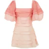 Kirton Puff Sleeve Mini Dress in Pearl and Pink