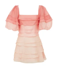 Kirton Puff Sleeve Mini Dress in Pearl and Pink
