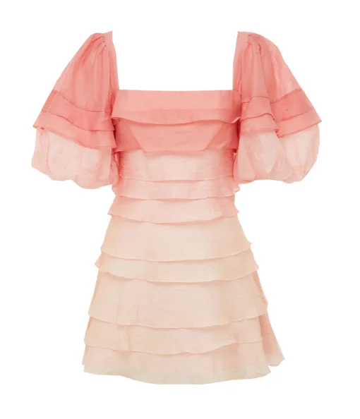Kirton Puff Sleeve Mini Dress in Pearl and Pink