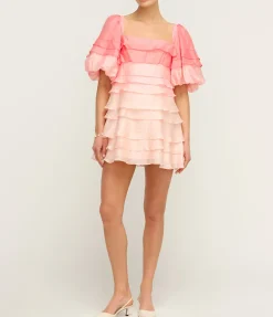 Kirton Puff Sleeve Mini Dress in Pearl and Pink