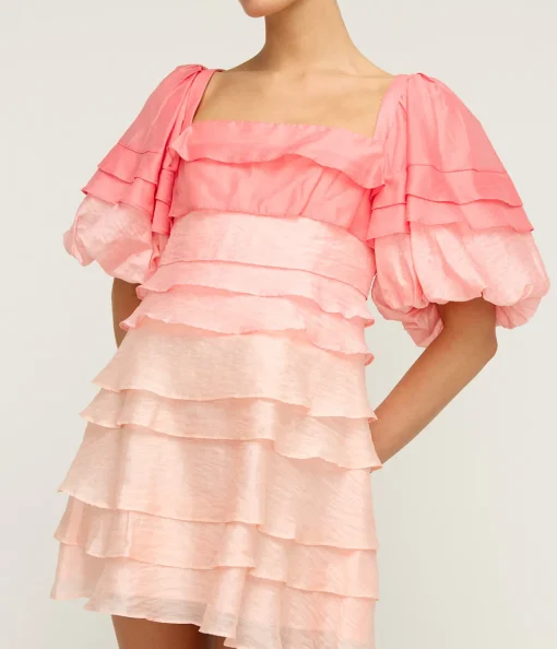 Kirton Puff Sleeve Mini Dress in Pearl and Pink