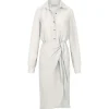 LA Asymetric Wrap Linen Cupro Midi Dress in White