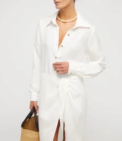 LA Asymetric Wrap Linen Cupro Midi Dress in White