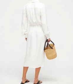LA Asymetric Wrap Linen Cupro Midi Dress in White