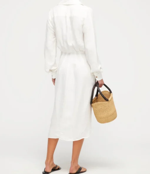 LA Asymetric Wrap Linen Cupro Midi Dress in White