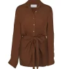 LA Cupro Wrap Silk Mini Dress in Tawny