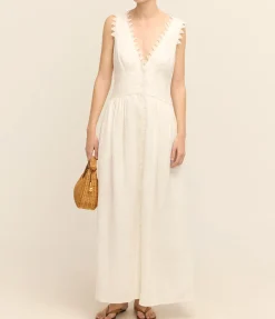 Lace Trim Apron Dress in White