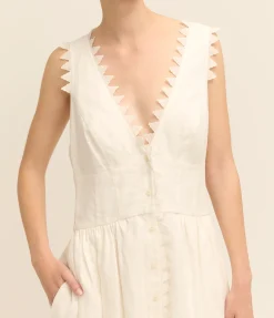 Lace Trim Apron Dress in White