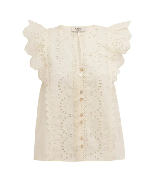 Lainey Embroidery Tank Top in Cream