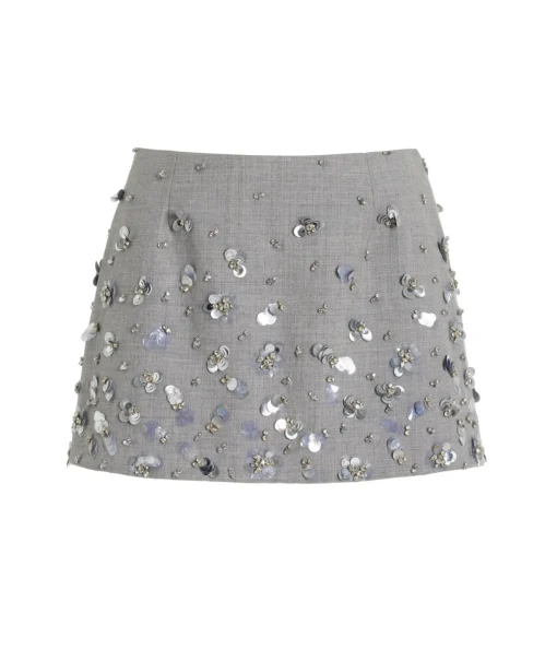 Larissa Embelished Mini Skirt in Heather Gray