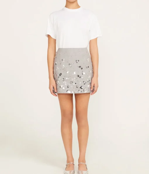 Larissa Embelished Mini Skirt in Heather Gray