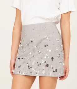 Larissa Embelished Mini Skirt in Heather Gray