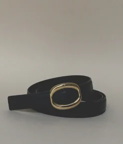 Lauren Leather Belt in Black and Gold