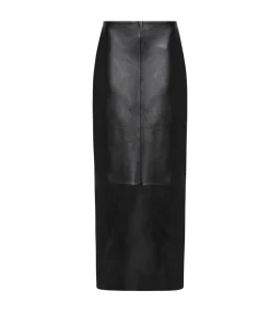Leather Column Skirt in Black