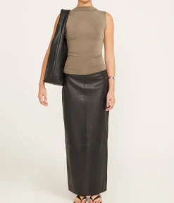 Leather Column Skirt in Black