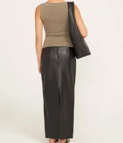 Leather Column Skirt in Black