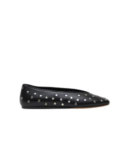 Leather Studded Slippers in Black