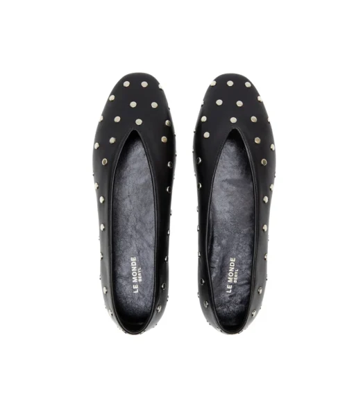 Leather Studded Slippers in Black