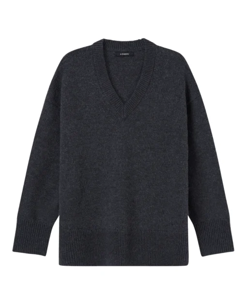 Lewis V-neck Knit in Charcoal Melange
