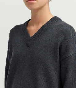 Lewis V-neck Knit in Charcoal Melange