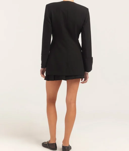 Light Twill Fitted Blazer in Black