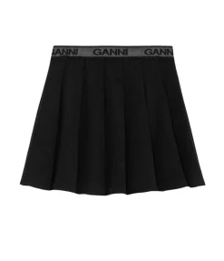 Light Twill Pleated Mini Skirt in Black