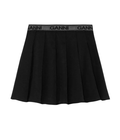 Light Twill Pleated Mini Skirt in Black