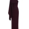 Lillia One Shoulder Woven Crepe Dress in Plum
