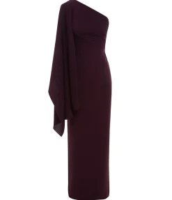 Lillia One Shoulder Woven Crepe Dress in Plum