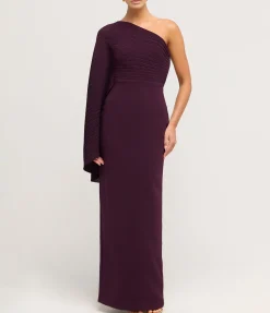 Lillia One Shoulder Woven Crepe Dress in Plum