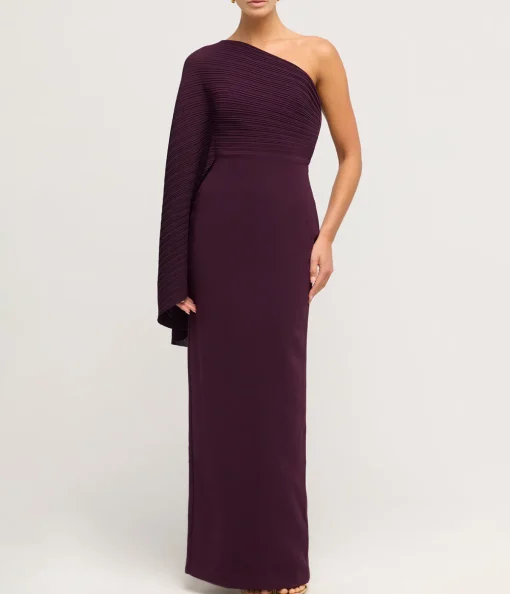 Lillia One Shoulder Woven Crepe Dress in Plum