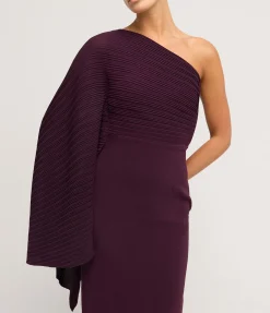 Lillia One Shoulder Woven Crepe Dress in Plum