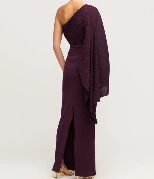 Lillia One Shoulder Woven Crepe Dress in Plum