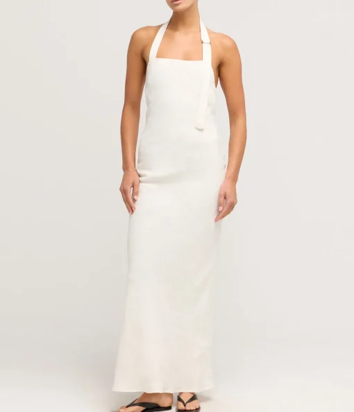 Linen Bias Maxi Dress in Ivory
