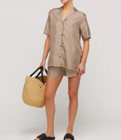 Linka Short Sleeve Silk Shirt in Golden Linka