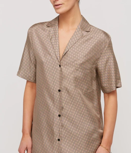 Linka Short Sleeve Silk Shirt in Golden Linka