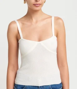 Liv Cashmere and Merino Strappy Knit Top in Cream