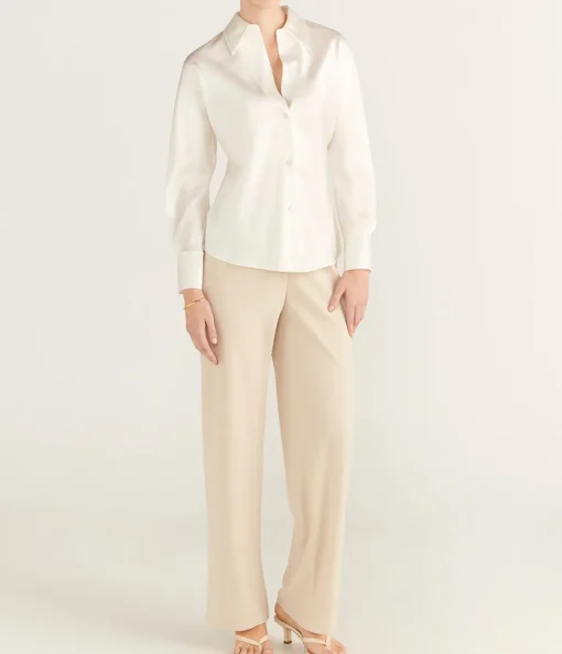 Long Sleeve Bias Blouse in Off White