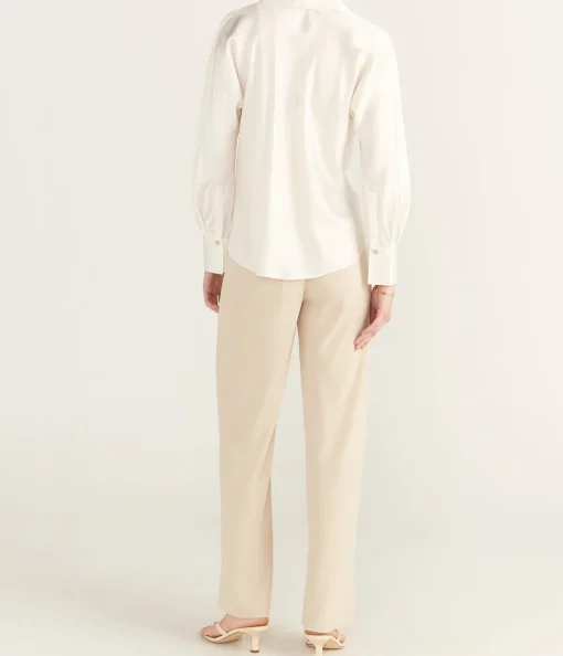 Long Sleeve Bias Blouse in Off White