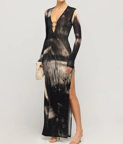 Long Sleeve Helios Dress in Painted Black