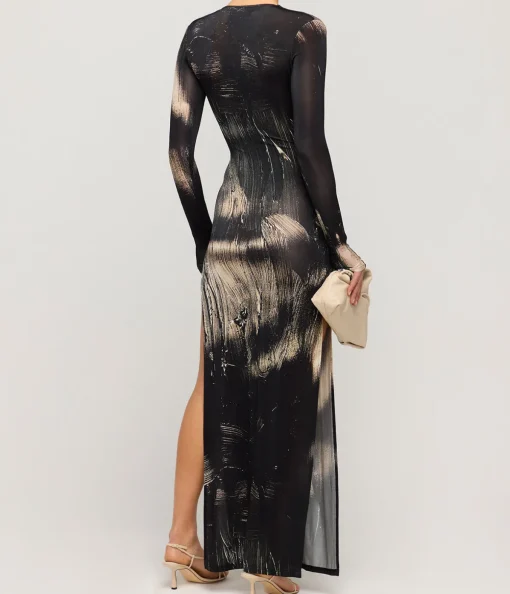 Long Sleeve Helios Dress in Painted Black